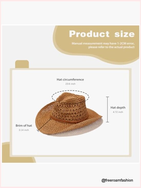 Foldable Straw Cowboy Hat with Adjustable Drawstring, Sun Protection main image 6